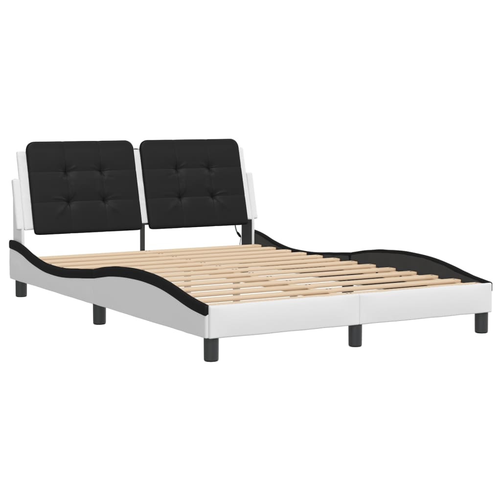 vidaXL Cadru de pat cu LED, alb și negru, 120x200 cm, piele ecologică vidaXL Cadru de pat cu LED, alb și negru, 120x200 cm, piele ecologică
