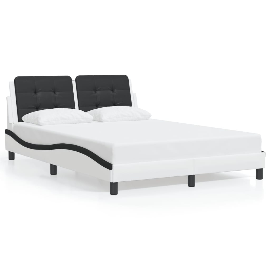 vidaXL Cadru de pat cu LED, alb și negru, 120x200 cm, piele ecologică vidaXL Cadru de pat cu LED, alb și negru, 120x200 cm, piele ecologică