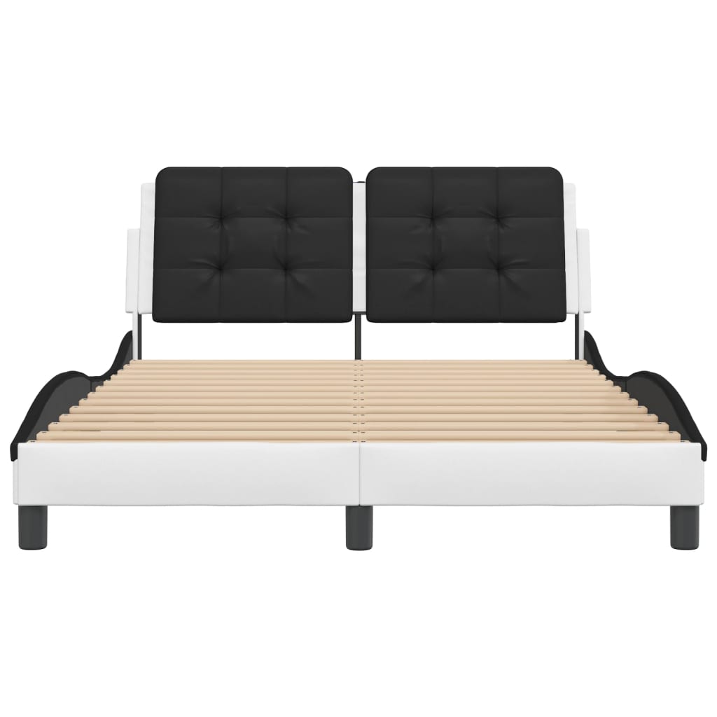 vidaXL Cadru de pat cu LED, alb și negru, 120x200 cm, piele ecologică vidaXL Cadru de pat cu LED, alb și negru, 120x200 cm, piele ecologică