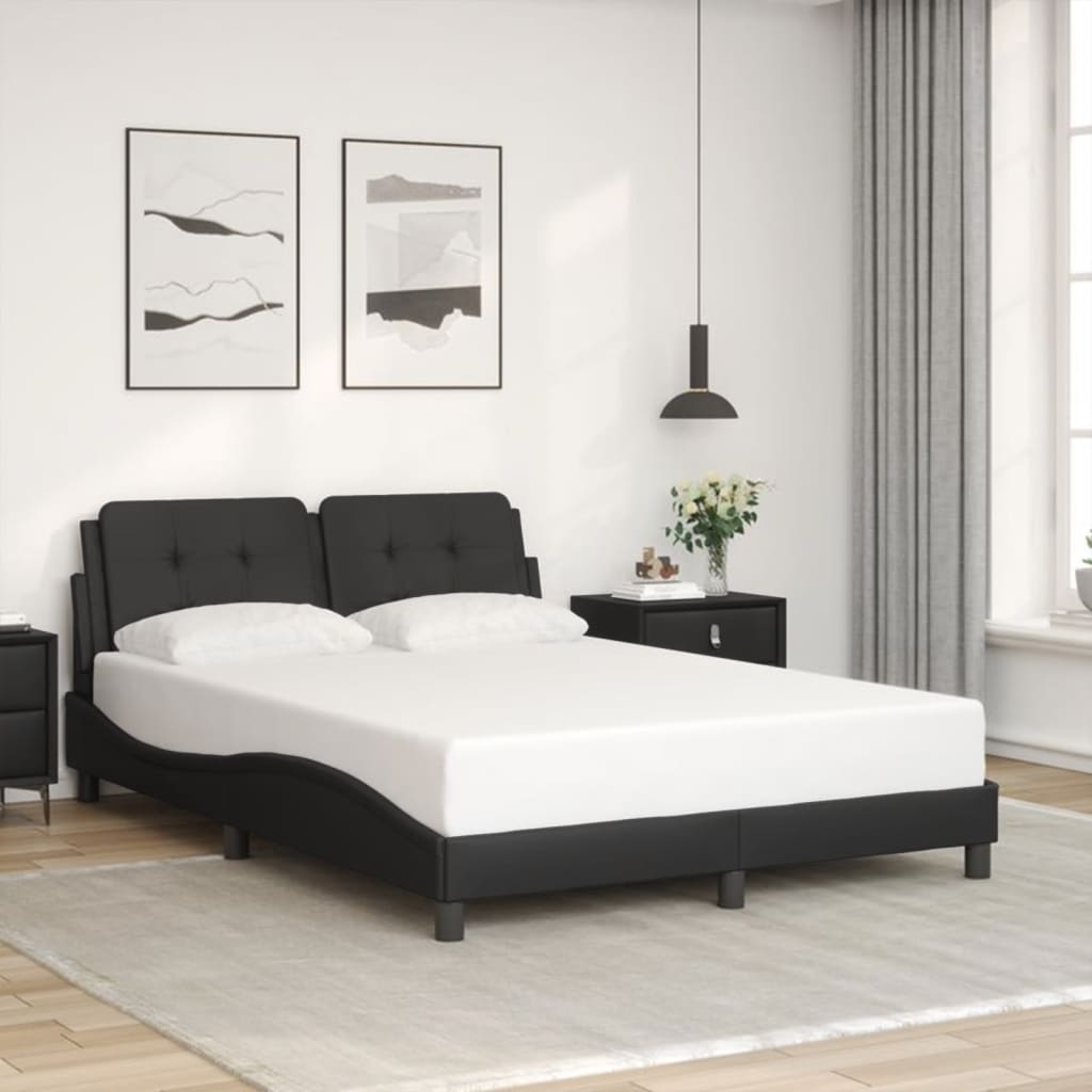 vidaXL Cadru de pat cu lumini LED, negru, 140x190 cm, piele ecologică vidaXL Cadru de pat cu lumini LED, negru, 140x190 cm, piele ecologică