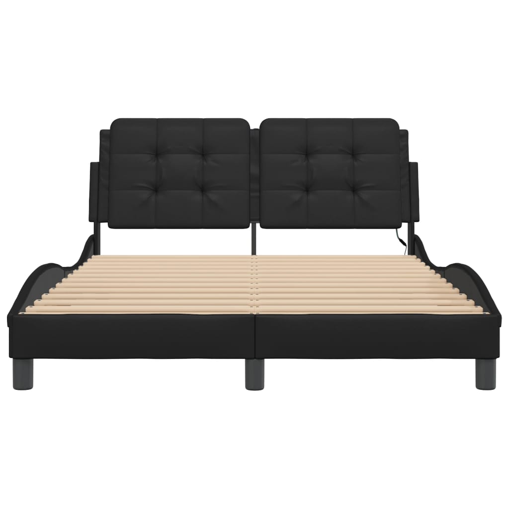 vidaXL Cadru de pat cu lumini LED, negru, 140x190 cm, piele ecologică vidaXL Cadru de pat cu lumini LED, negru, 140x190 cm, piele ecologică