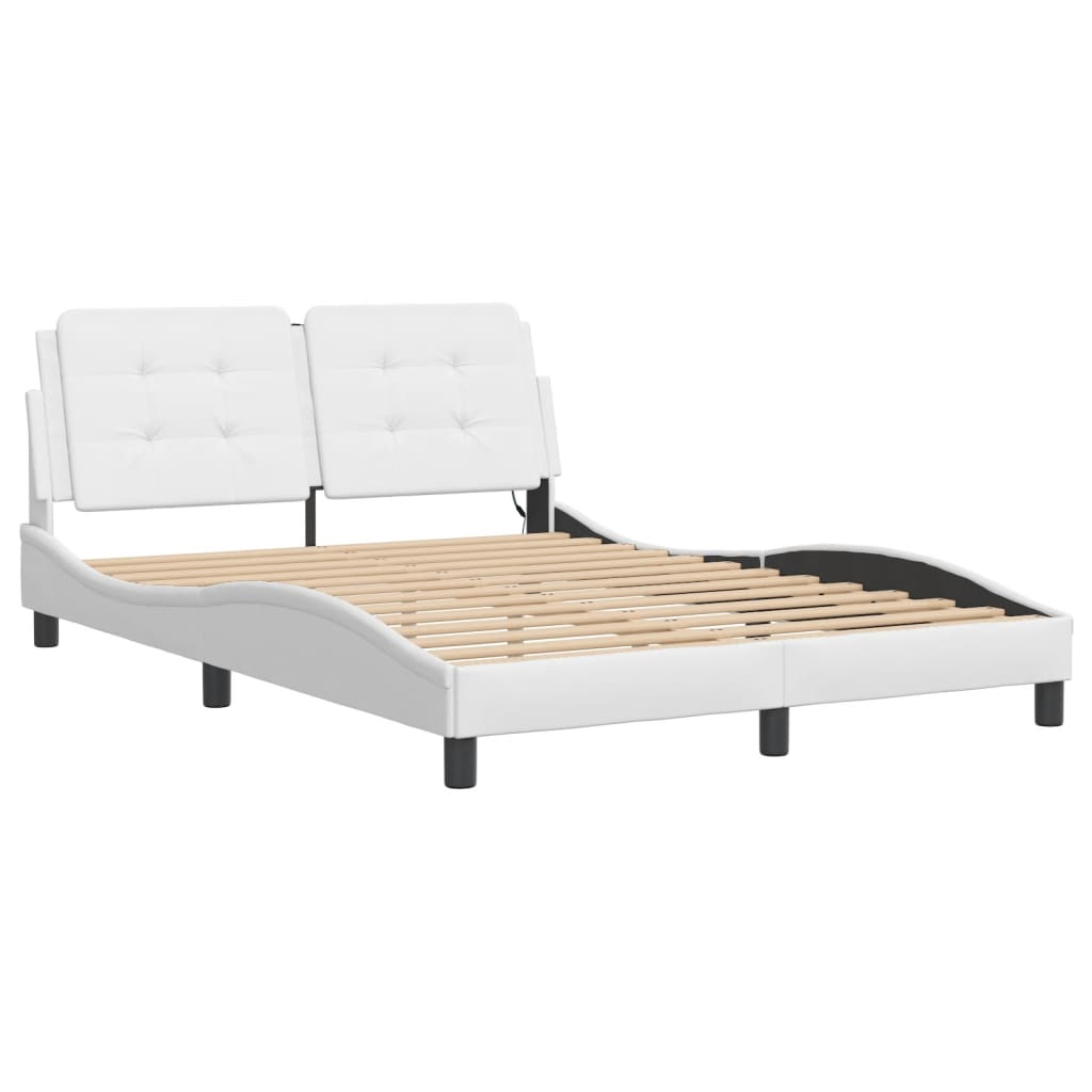 vidaXL Cadru de pat cu lumini LED, alb, 140x190 cm, piele ecologică vidaXL Cadru de pat cu lumini LED, alb, 140x190 cm, piele ecologică