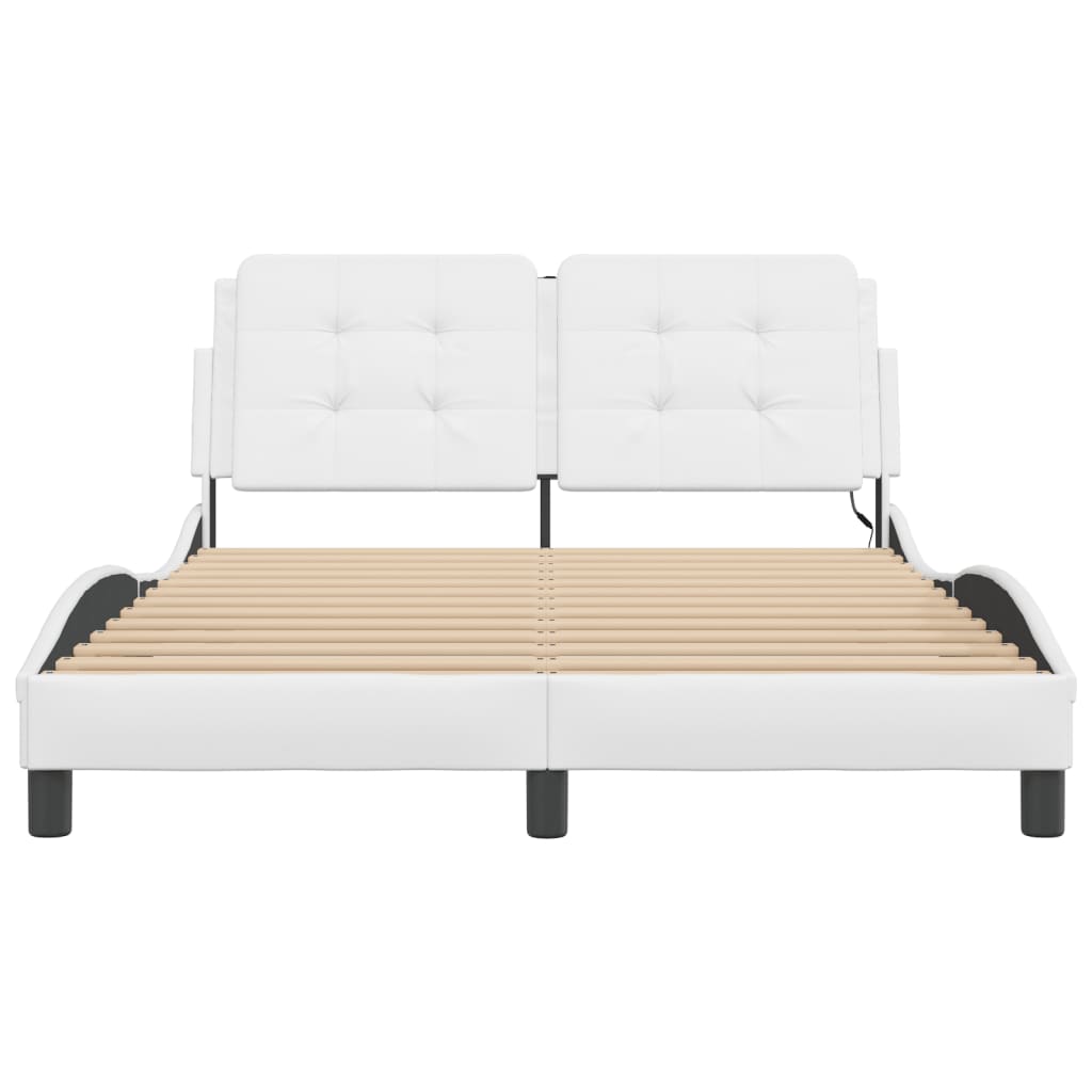 vidaXL Cadru de pat cu lumini LED, alb, 140x190 cm, piele ecologică vidaXL Cadru de pat cu lumini LED, alb, 140x190 cm, piele ecologică