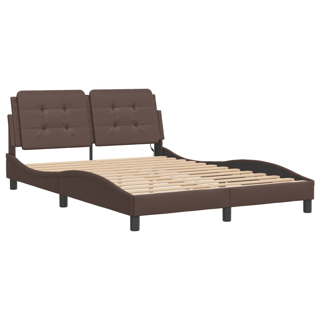 vidaXL Cadru de pat cu lumini LED, maro, 140x190 cm, piele ecologică vidaXL Cadru de pat cu lumini LED, maro, 140x190 cm, piele ecologică