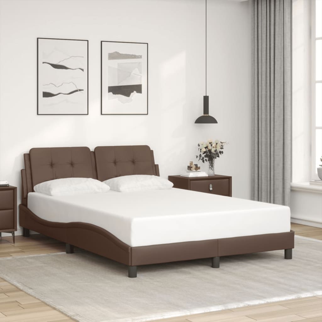 vidaXL Cadru de pat cu lumini LED, maro, 140x190 cm, piele ecologică vidaXL Cadru de pat cu lumini LED, maro, 140x190 cm, piele ecologică
