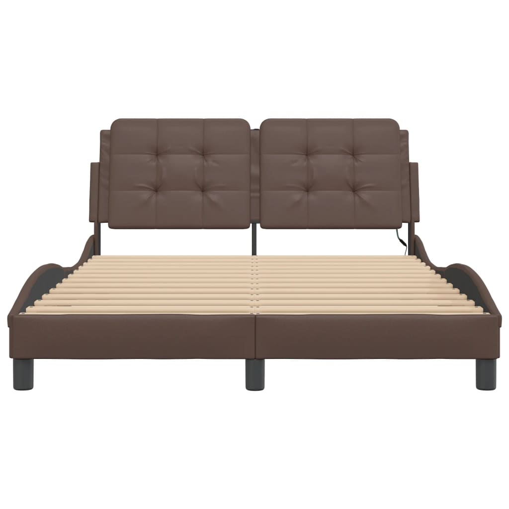 vidaXL Cadru de pat cu lumini LED, maro, 140x190 cm, piele ecologică vidaXL Cadru de pat cu lumini LED, maro, 140x190 cm, piele ecologică