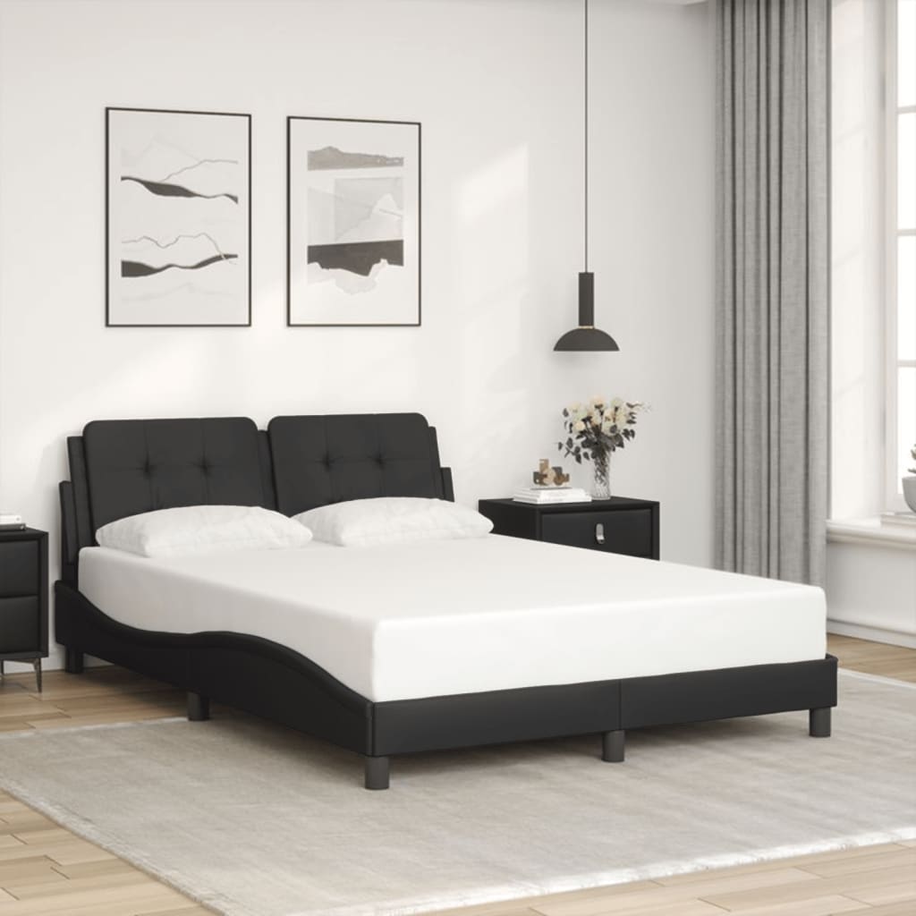 vidaXL Cadru de pat cu lumini LED, negru, 140x200 cm, piele ecologică vidaXL Cadru de pat cu lumini LED, negru, 140x200 cm, piele ecologică