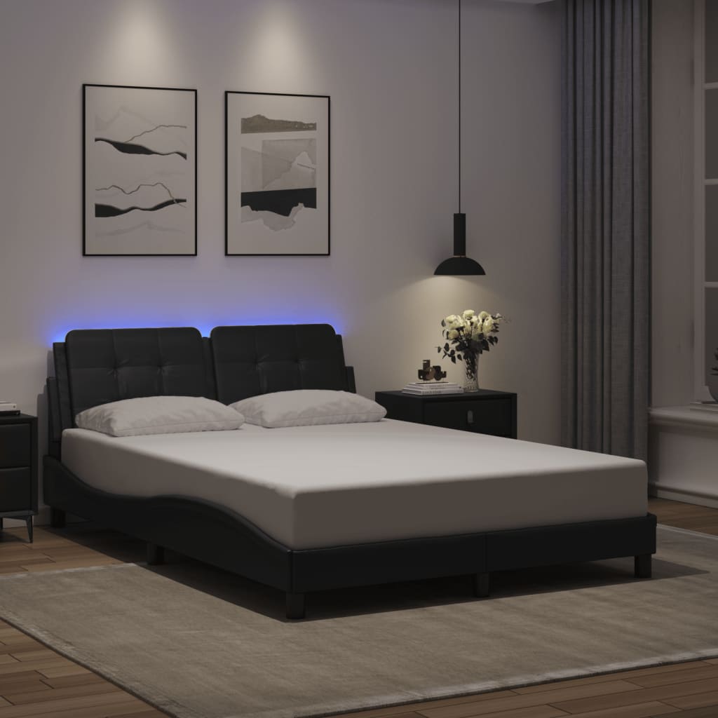 vidaXL Cadru de pat cu lumini LED, negru, 140x200 cm, piele ecologică vidaXL Cadru de pat cu lumini LED, negru, 140x200 cm, piele ecologică