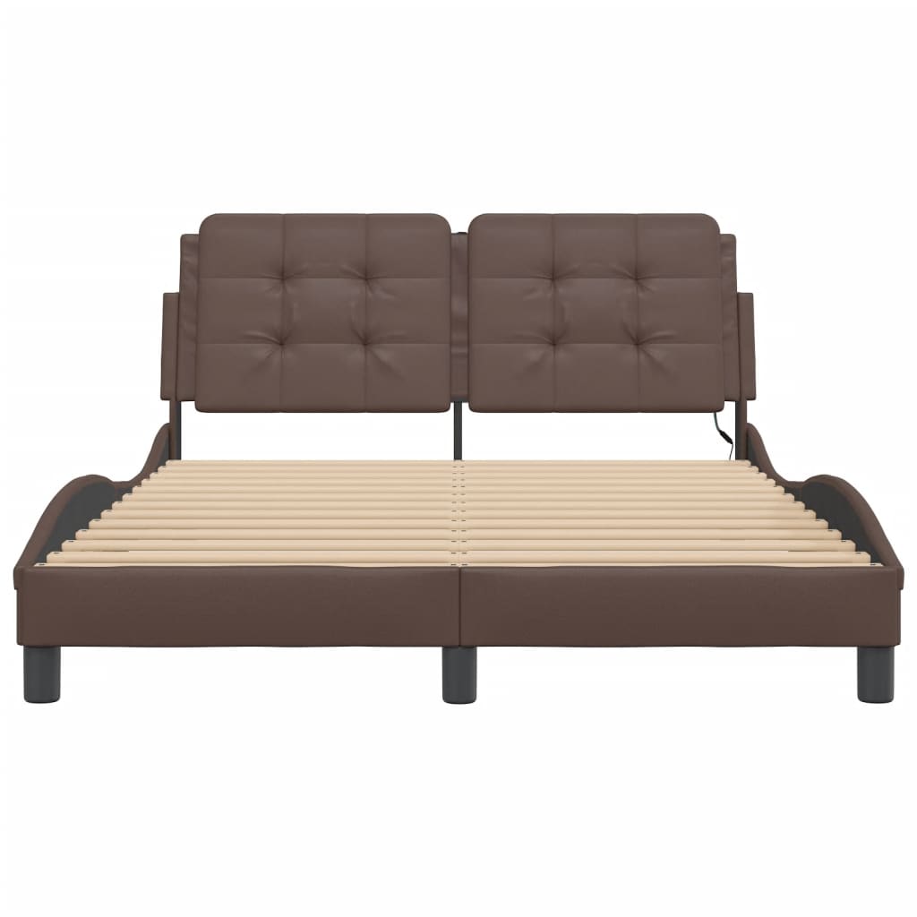 vidaXL Cadru de pat cu lumini LED, maro, 140x200 cm, piele ecologică vidaXL Cadru de pat cu lumini LED, maro, 140x200 cm, piele ecologică