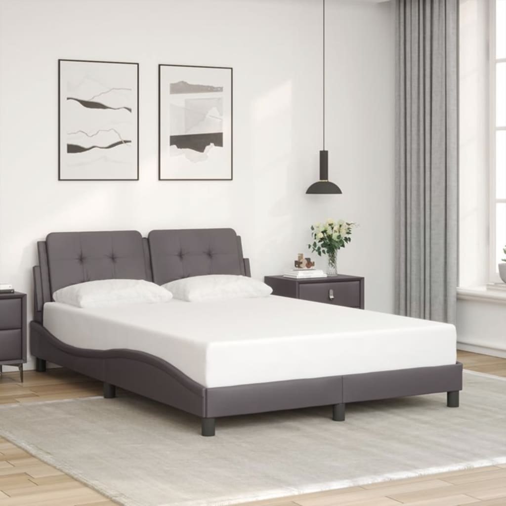 vidaXL Cadru de pat cu lumini LED, gri, 140x200 cm, piele ecologică