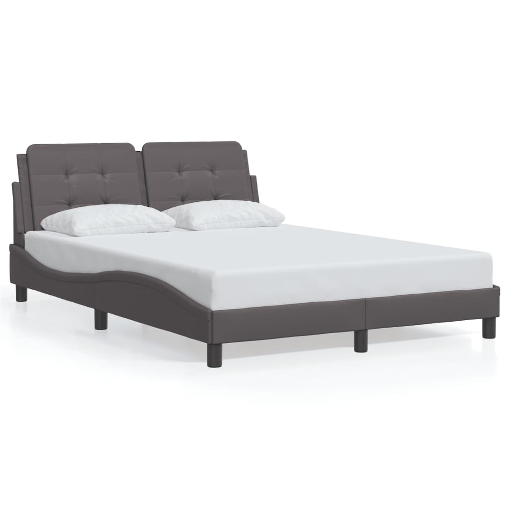vidaXL Cadru de pat cu lumini LED, gri, 140x200 cm, piele ecologică