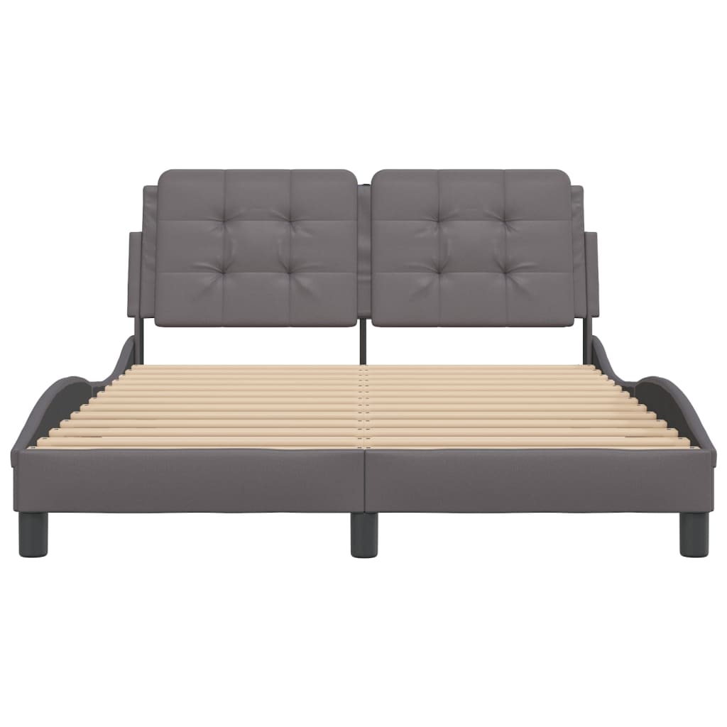 vidaXL Cadru de pat cu lumini LED, gri, 140x200 cm, piele ecologică