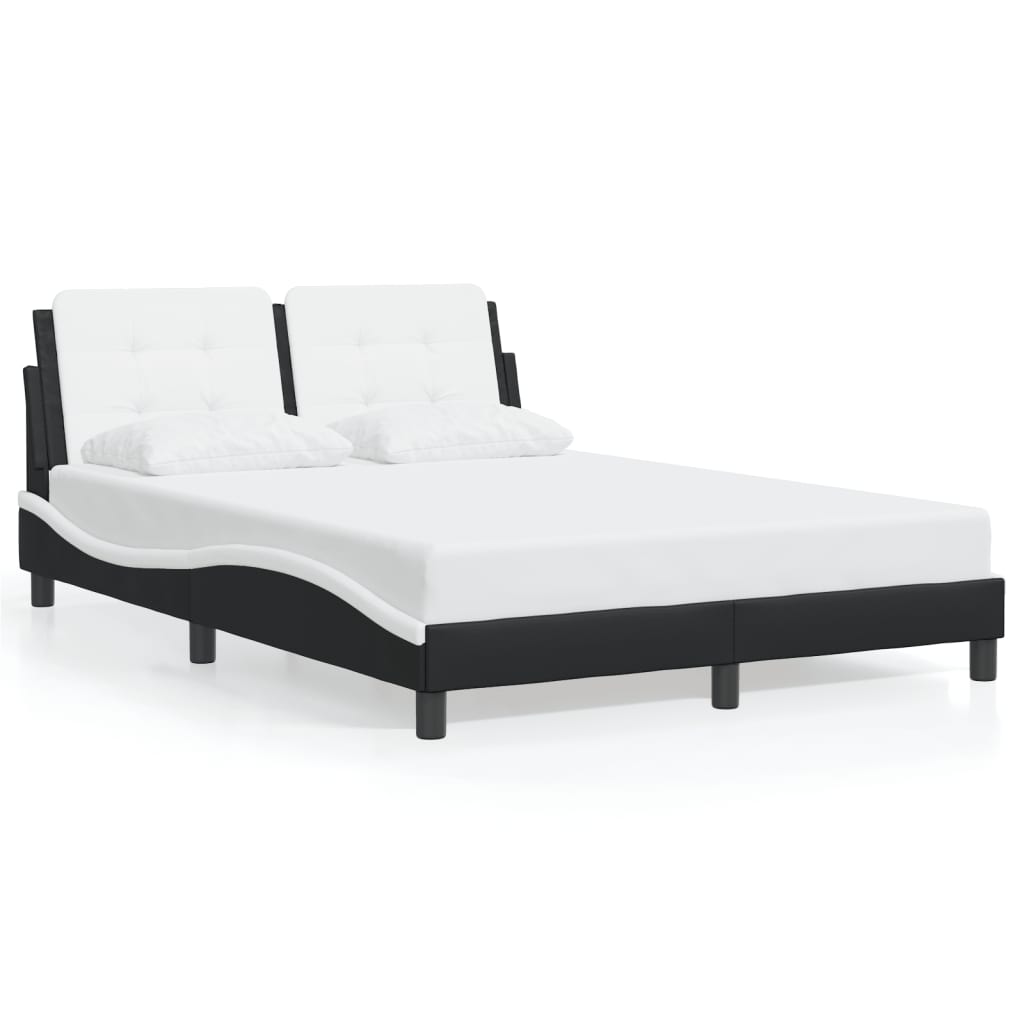 vidaXL Cadru de pat cu LED, negru și alb, 140x200 cm, piele ecologică vidaXL Cadru de pat cu LED, negru și alb, 140x200 cm, piele ecologică