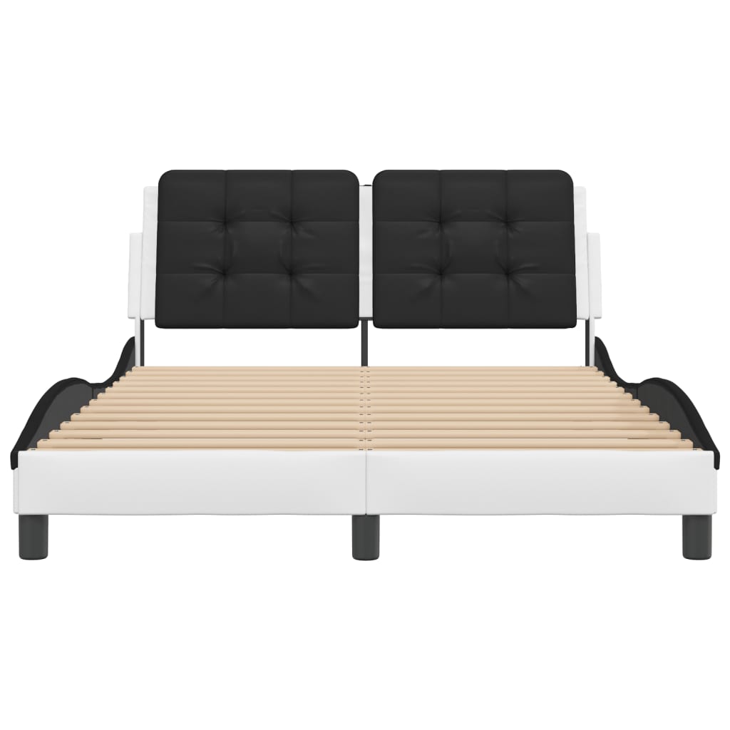 vidaXL Cadru de pat cu LED, alb și negru, 140x200 cm, piele ecologică