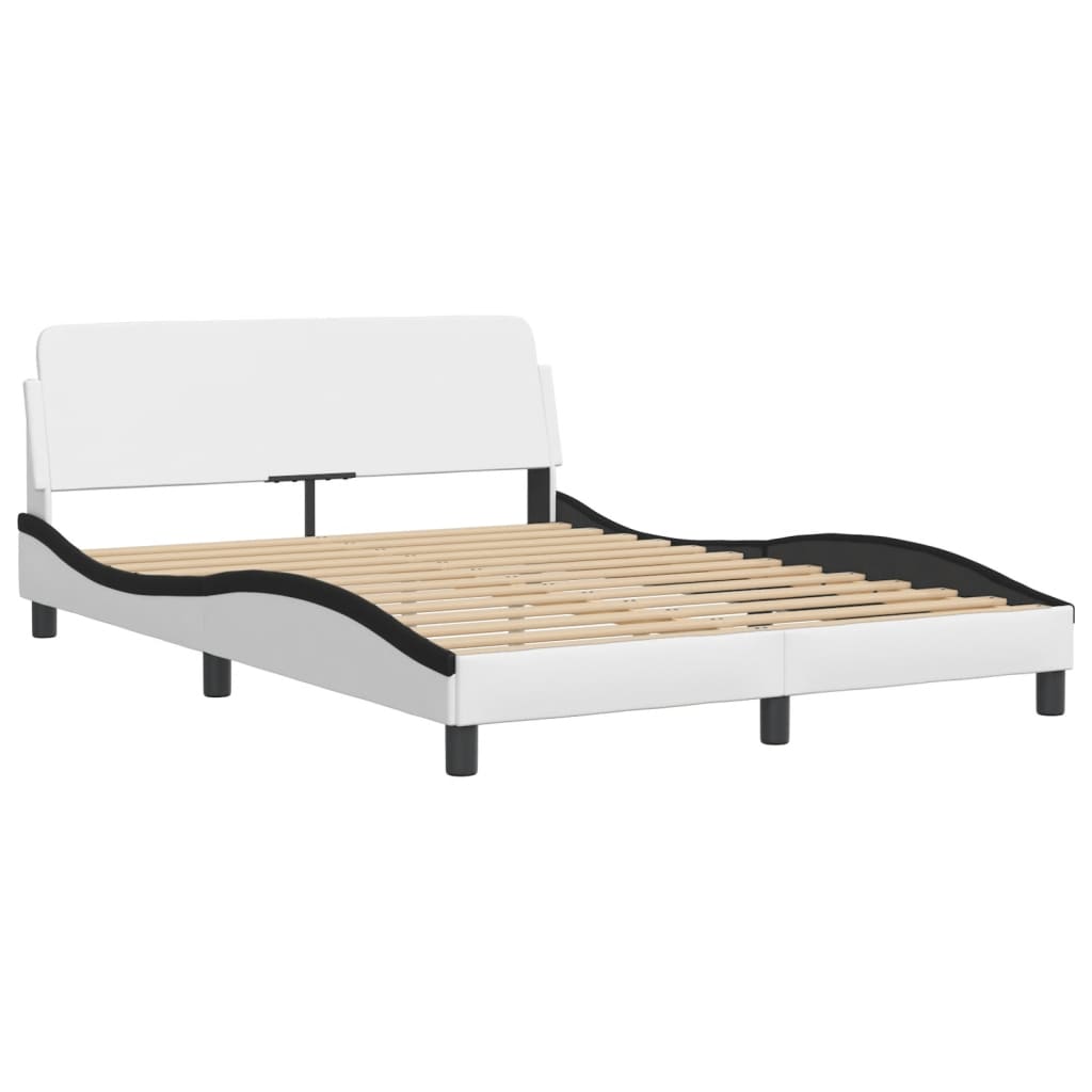 vidaXL Cadru de pat cu LED, alb și negru, 140x200 cm, piele ecologică