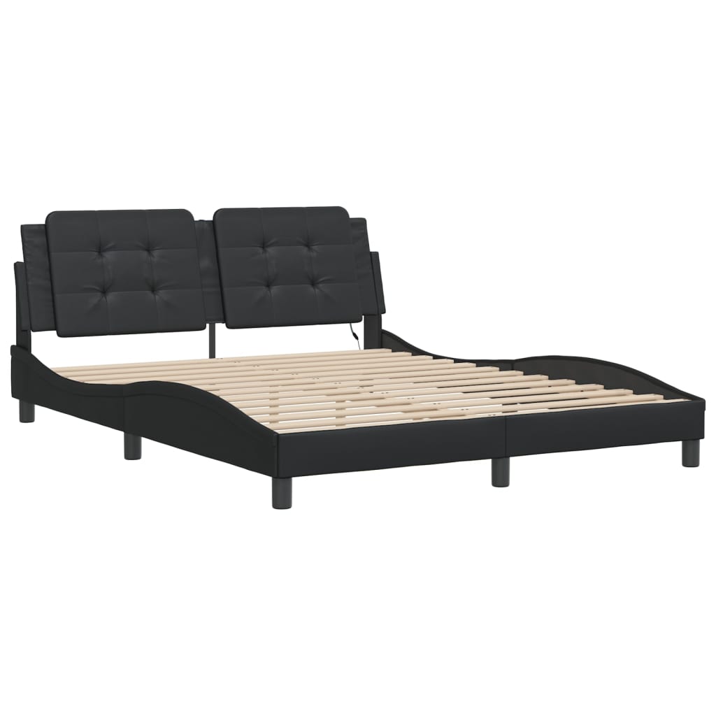 vidaXL Cadru de pat cu lumini LED, negru, 160x200 cm, piele ecologică vidaXL Cadru de pat cu lumini LED, negru, 160x200 cm, piele ecologică