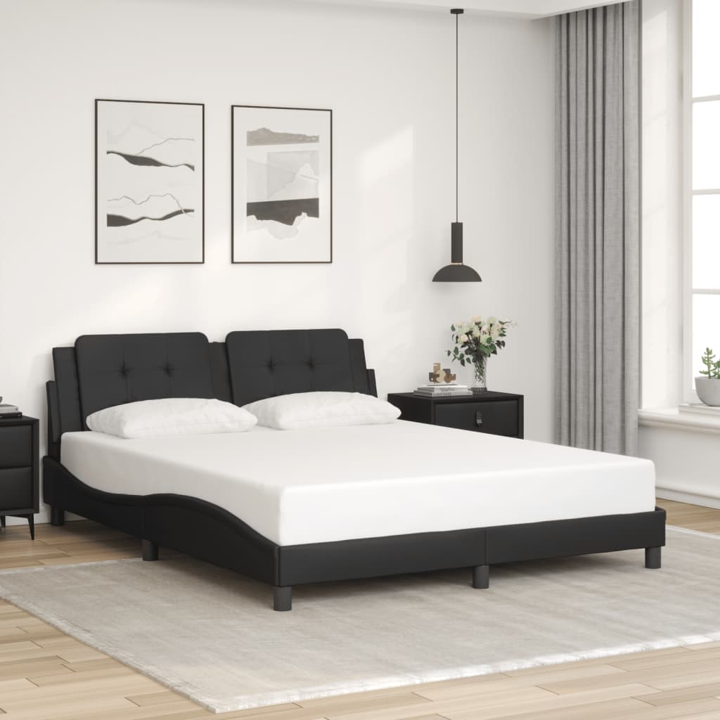 vidaXL Cadru de pat cu lumini LED, negru, 160x200 cm, piele ecologică vidaXL Cadru de pat cu lumini LED, negru, 160x200 cm, piele ecologică