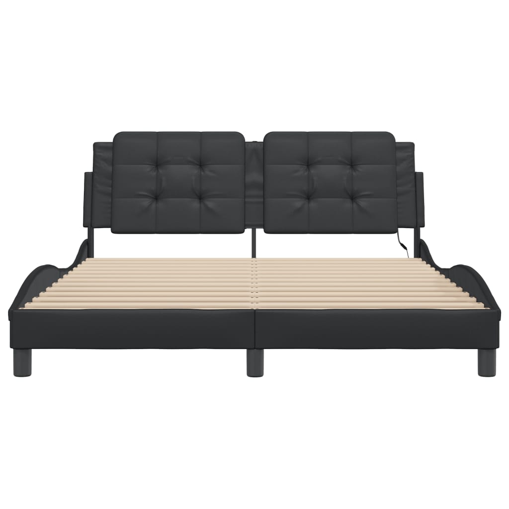 vidaXL Cadru de pat cu lumini LED, negru, 160x200 cm, piele ecologică vidaXL Cadru de pat cu lumini LED, negru, 160x200 cm, piele ecologică