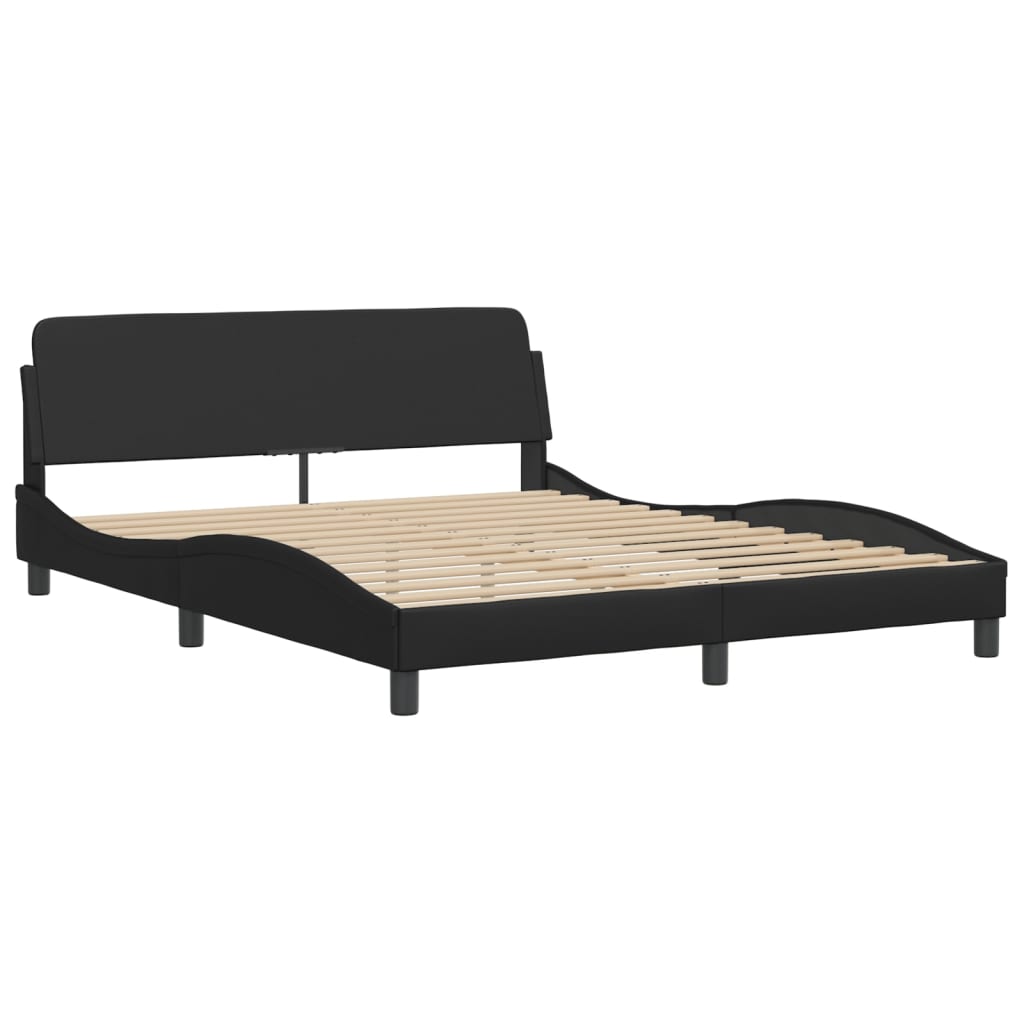 vidaXL Cadru de pat cu lumini LED, negru, 160x200 cm, piele ecologică vidaXL Cadru de pat cu lumini LED, negru, 160x200 cm, piele ecologică