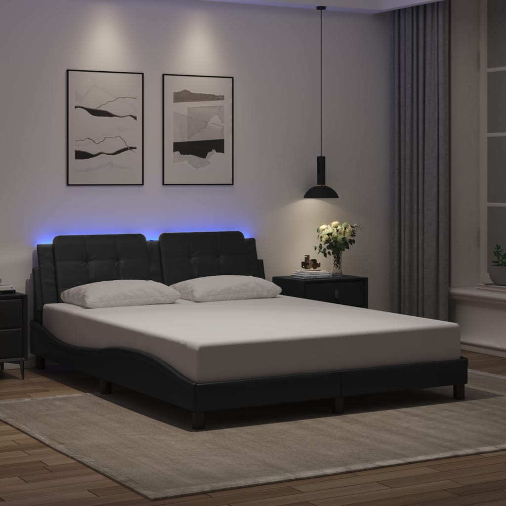 vidaXL Cadru de pat cu lumini LED, negru, 160x200 cm, piele ecologică vidaXL Cadru de pat cu lumini LED, negru, 160x200 cm, piele ecologică