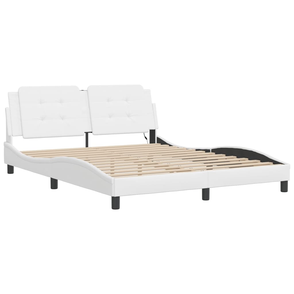 vidaXL Cadru de pat cu lumini LED, alb, 160x200 cm, piele ecologică vidaXL Cadru de pat cu lumini LED, alb, 160x200 cm, piele ecologică