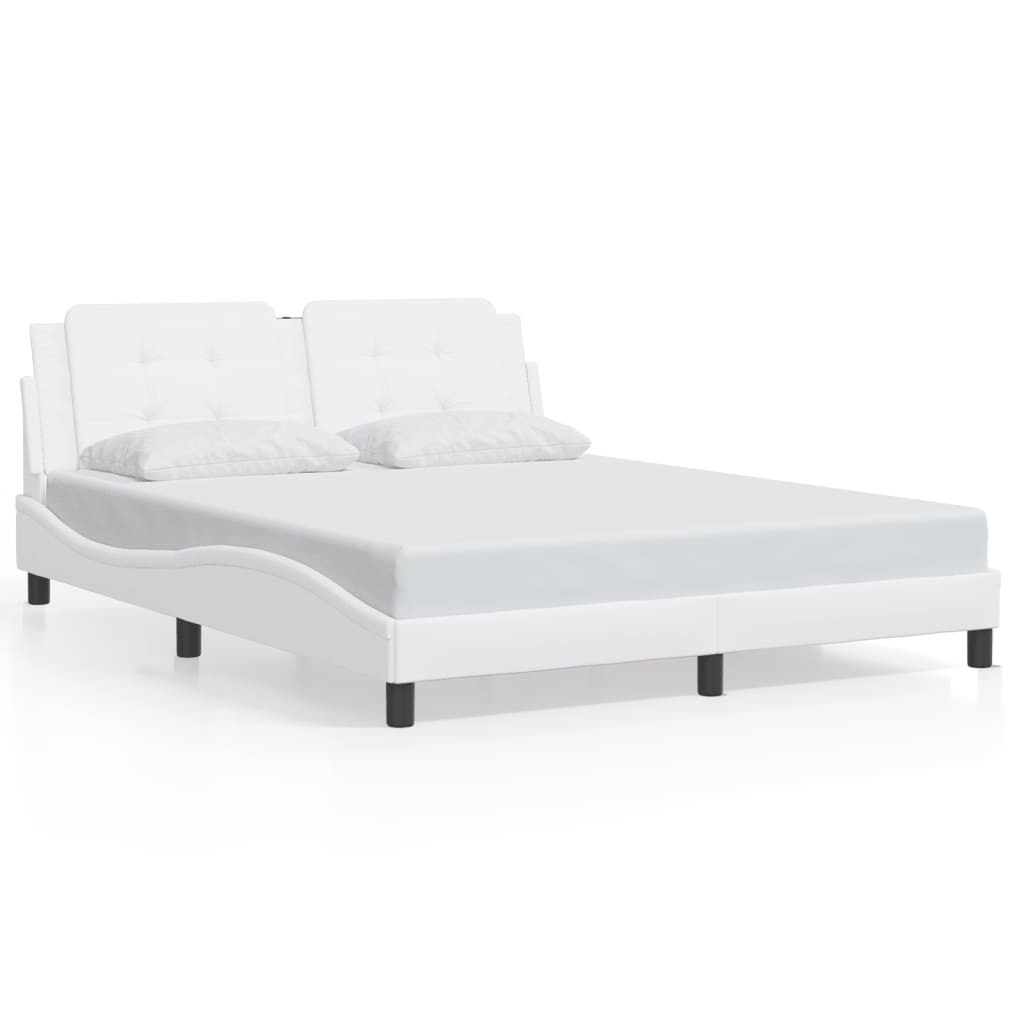 vidaXL Cadru de pat cu lumini LED, alb, 160x200 cm, piele ecologică vidaXL Cadru de pat cu lumini LED, alb, 160x200 cm, piele ecologică