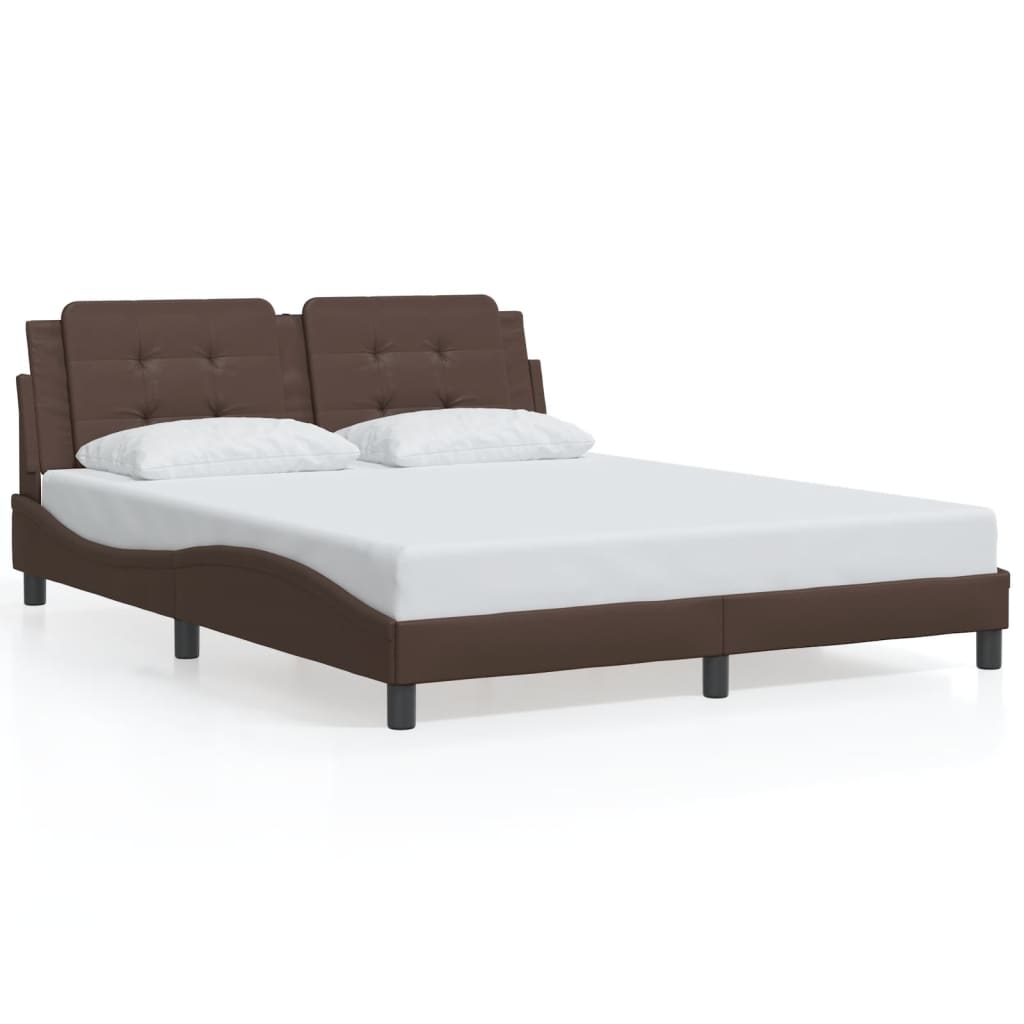 vidaXL Cadru de pat cu lumini LED, maro, 160x200 cm, piele ecologică vidaXL Cadru de pat cu lumini LED, maro, 160x200 cm, piele ecologică