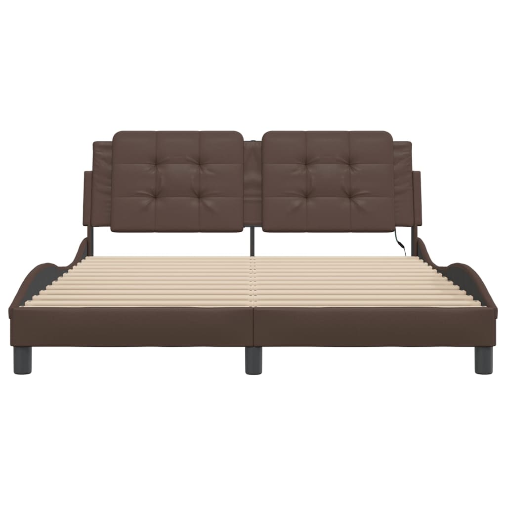 vidaXL Cadru de pat cu lumini LED, maro, 160x200 cm, piele ecologică vidaXL Cadru de pat cu lumini LED, maro, 160x200 cm, piele ecologică