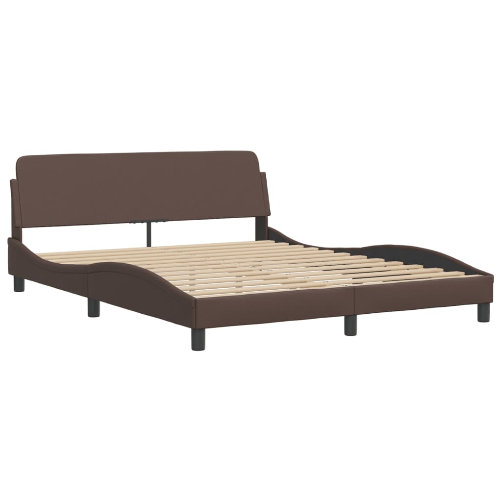 vidaXL Cadru de pat cu lumini LED, maro, 160x200 cm, piele ecologică vidaXL Cadru de pat cu lumini LED, maro, 160x200 cm, piele ecologică