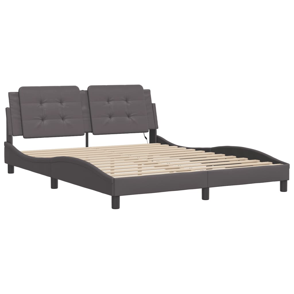 vidaXL Cadru de pat cu lumini LED, gri, 160x200 cm, piele ecologică