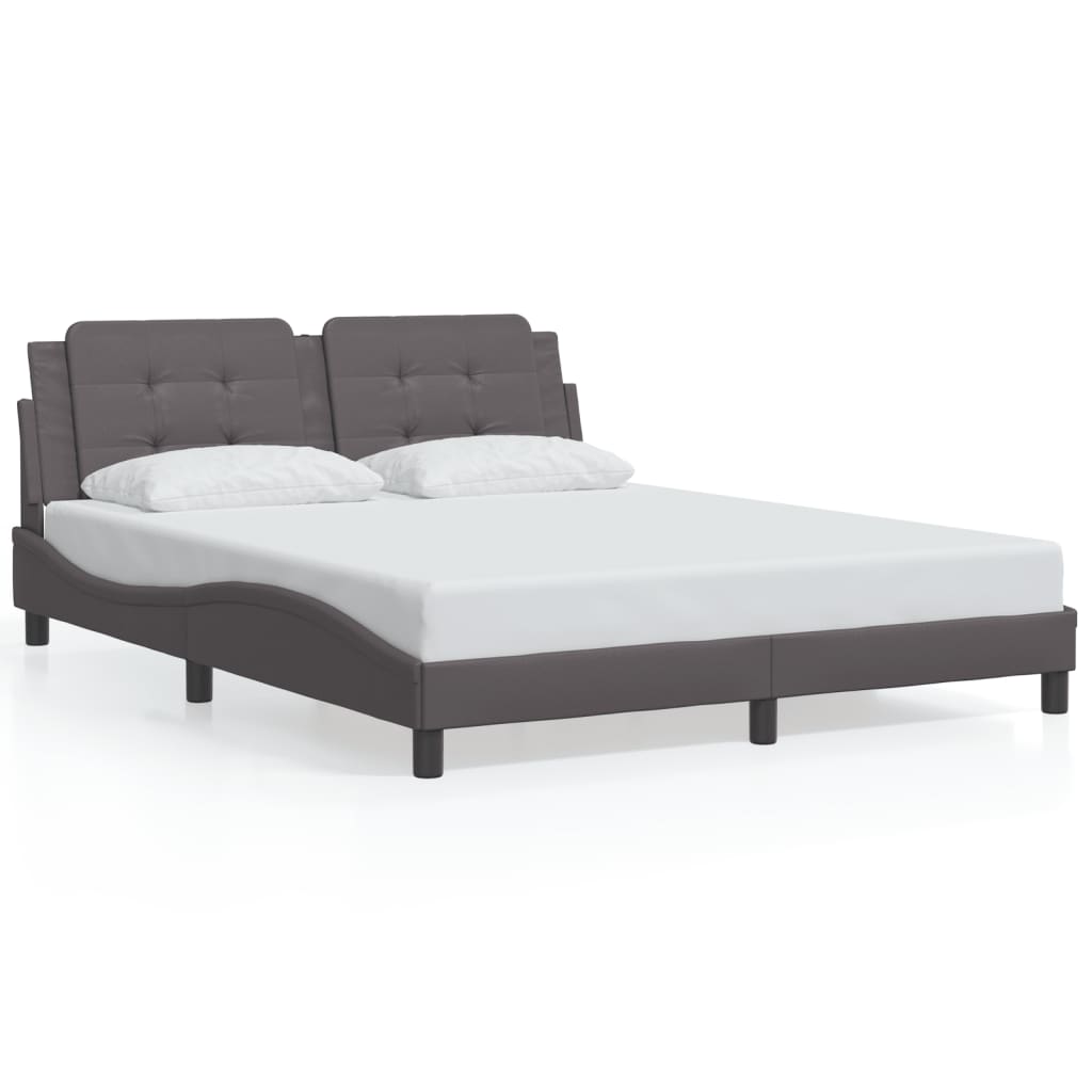 vidaXL Cadru de pat cu lumini LED, gri, 160x200 cm, piele ecologică