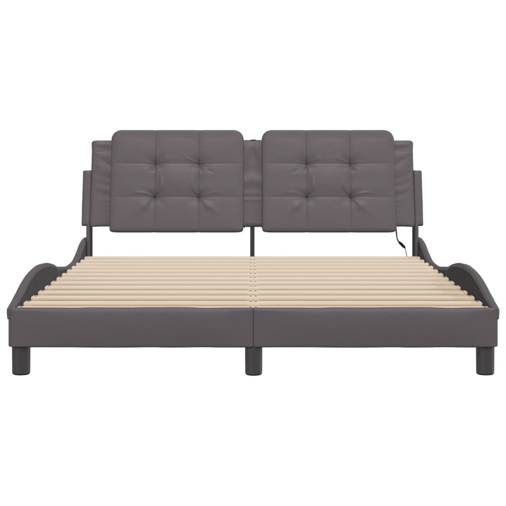 vidaXL Cadru de pat cu lumini LED, gri, 160x200 cm, piele ecologică