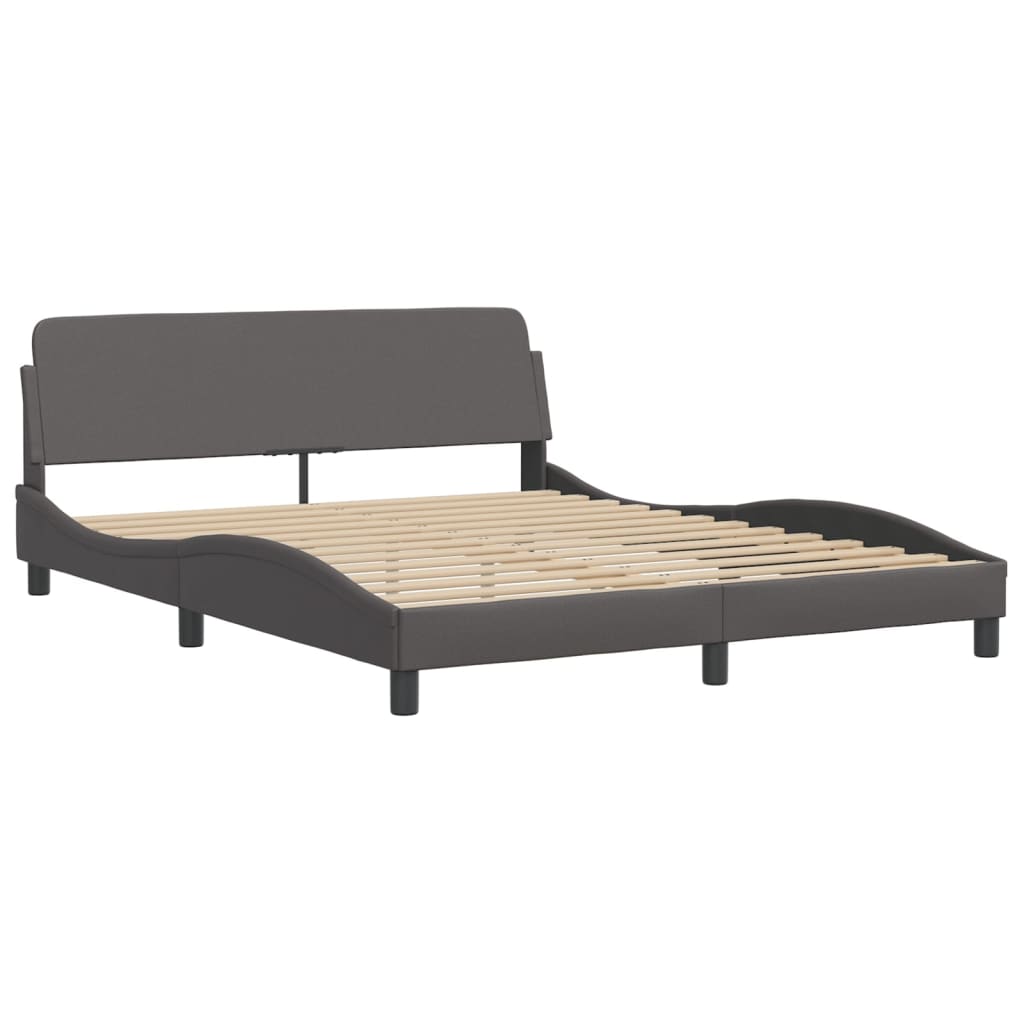 vidaXL Cadru de pat cu lumini LED, gri, 160x200 cm, piele ecologică