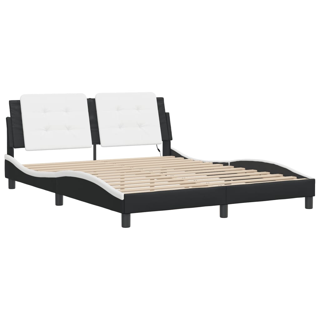 vidaXL Cadru de pat cu LED, negru și alb, 160x200 cm, piele ecologică vidaXL Cadru de pat cu LED, negru și alb, 160x200 cm, piele ecologică