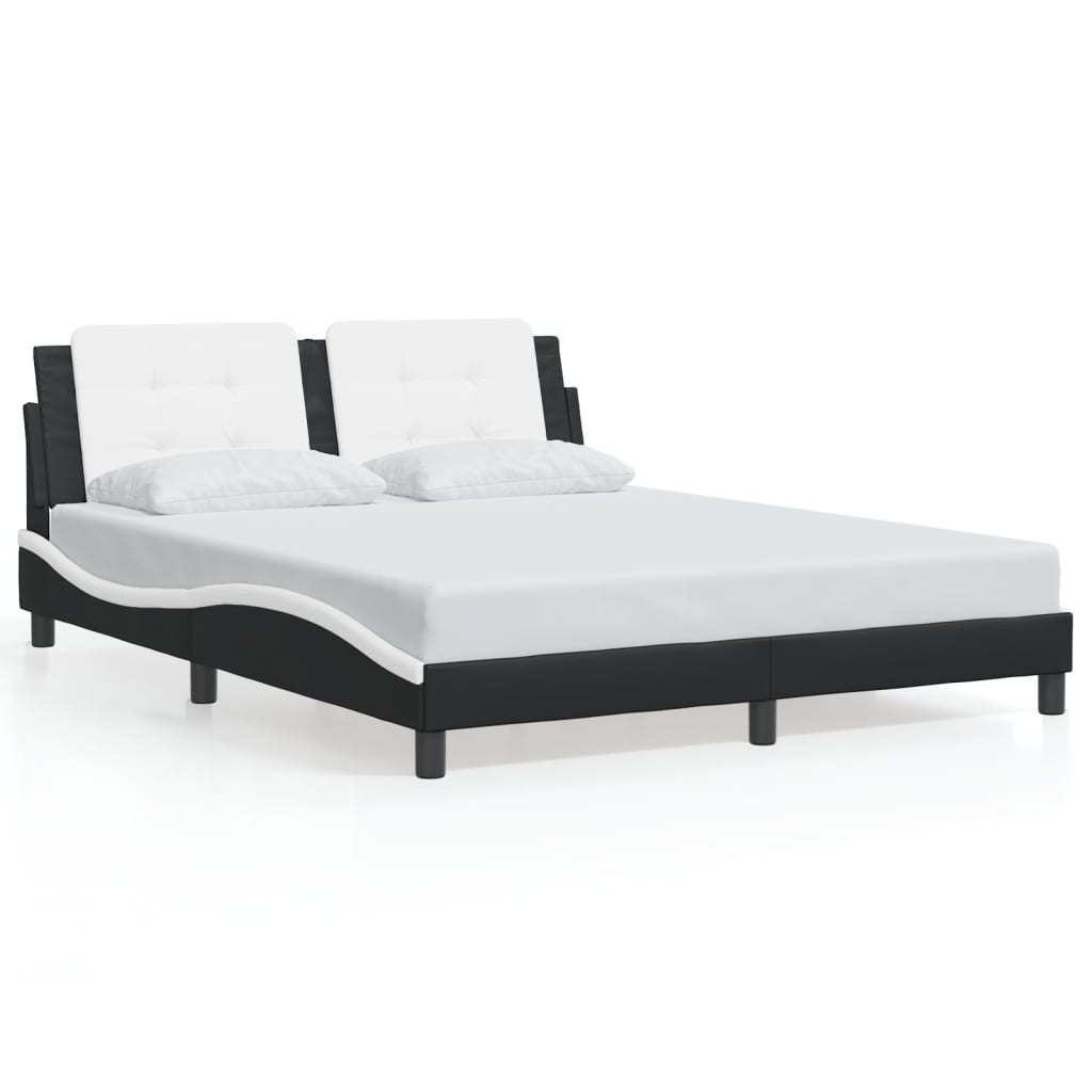 vidaXL Cadru de pat cu LED, negru și alb, 160x200 cm, piele ecologică vidaXL Cadru de pat cu LED, negru și alb, 160x200 cm, piele ecologică