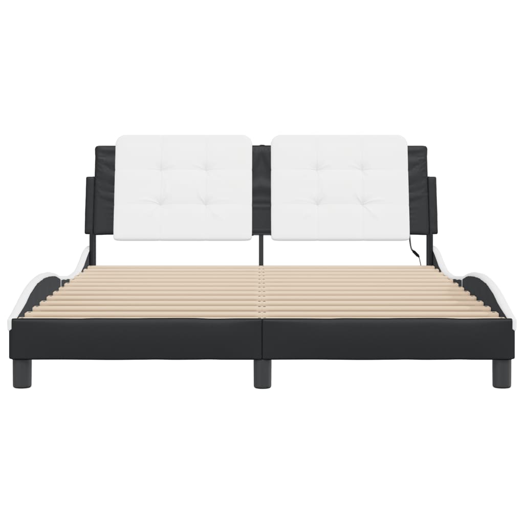 vidaXL Cadru de pat cu LED, negru și alb, 160x200 cm, piele ecologică vidaXL Cadru de pat cu LED, negru și alb, 160x200 cm, piele ecologică