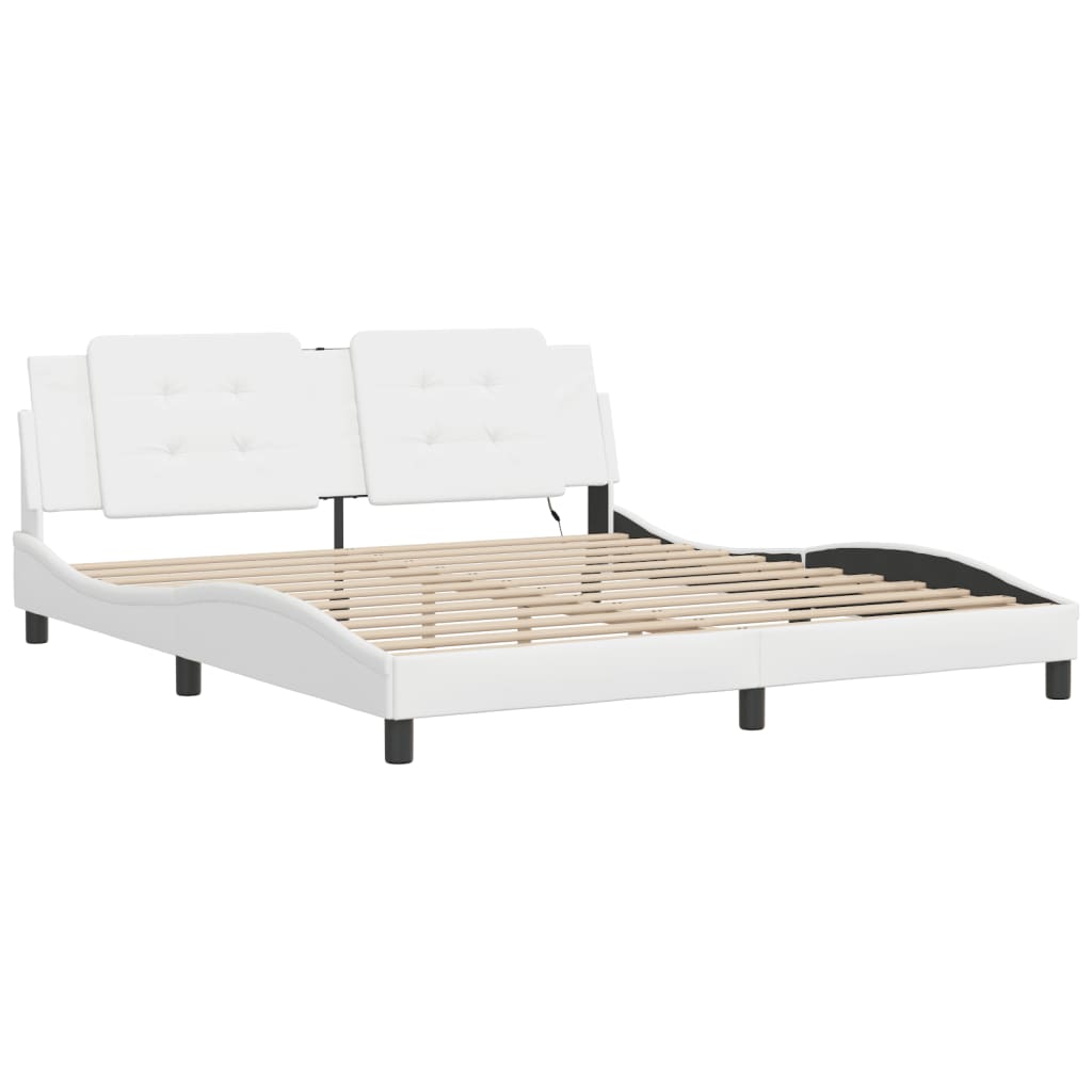 vidaXL Cadru de pat cu lumini LED, alb, 180x200 cm, piele ecologică vidaXL Cadru de pat cu lumini LED, alb, 180x200 cm, piele ecologică