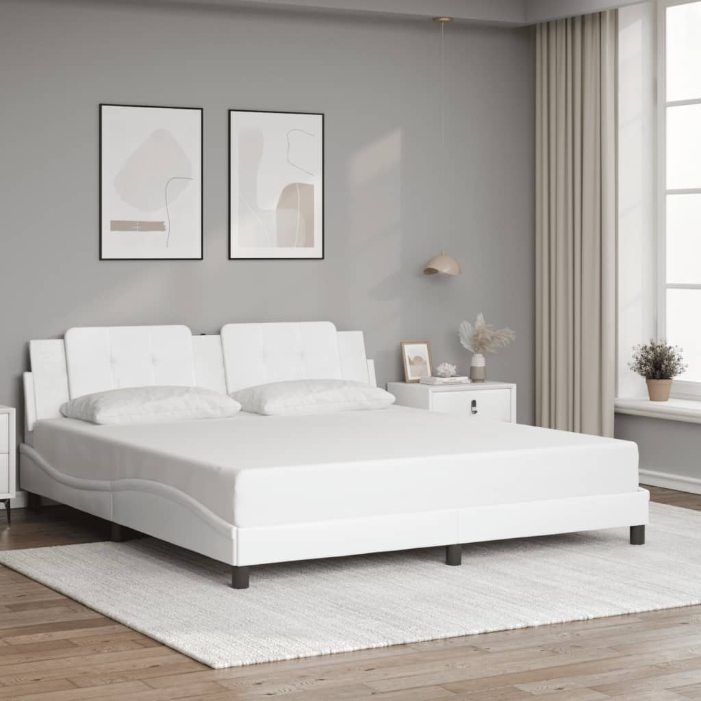 vidaXL Cadru de pat cu lumini LED, alb, 180x200 cm, piele ecologică vidaXL Cadru de pat cu lumini LED, alb, 180x200 cm, piele ecologică