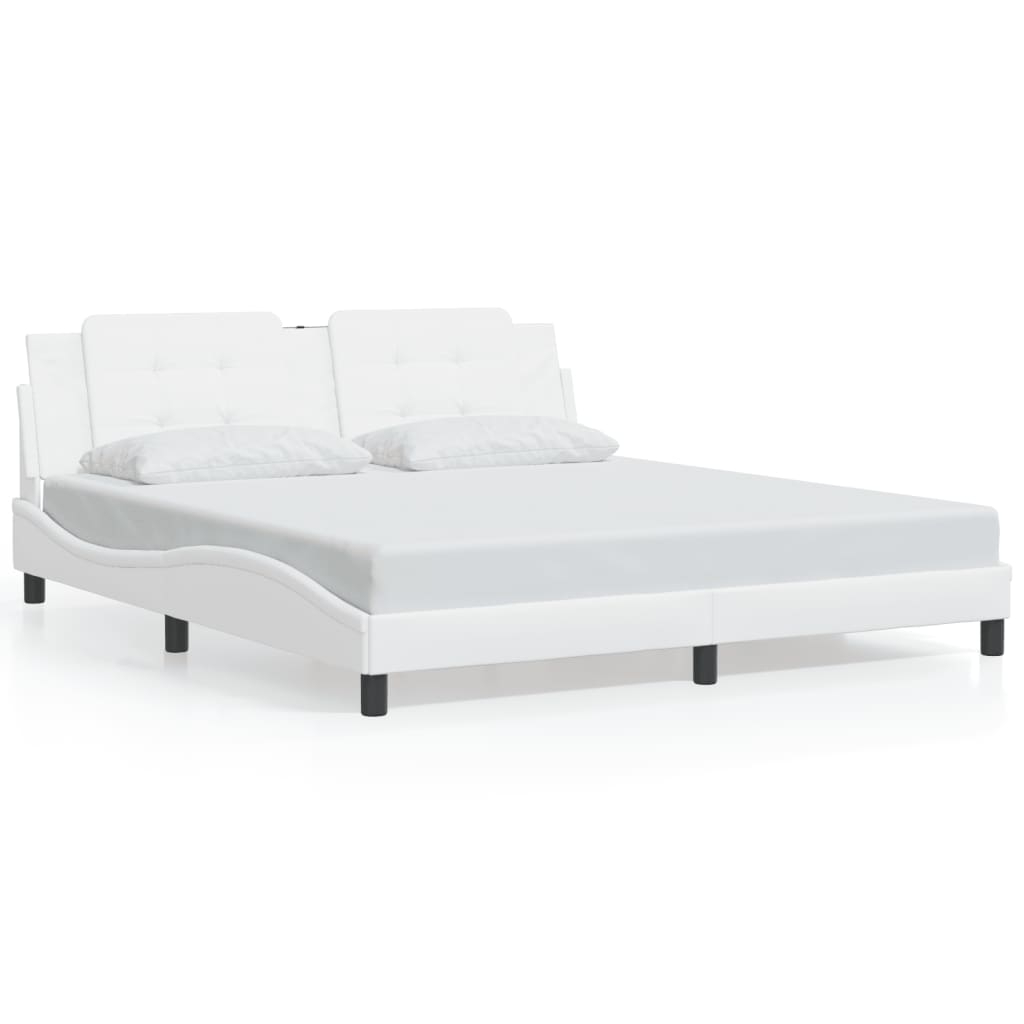 vidaXL Cadru de pat cu lumini LED, alb, 180x200 cm, piele ecologică vidaXL Cadru de pat cu lumini LED, alb, 180x200 cm, piele ecologică