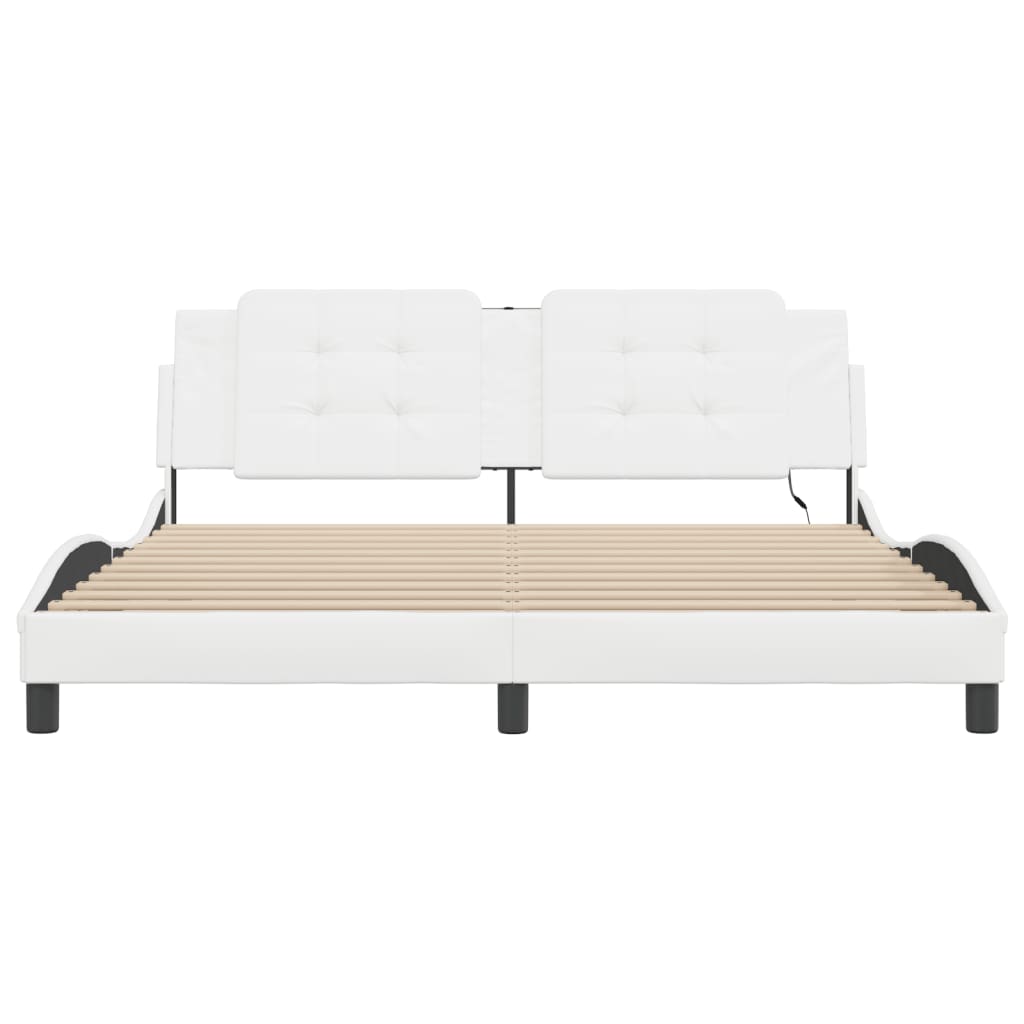 vidaXL Cadru de pat cu lumini LED, alb, 180x200 cm, piele ecologică vidaXL Cadru de pat cu lumini LED, alb, 180x200 cm, piele ecologică