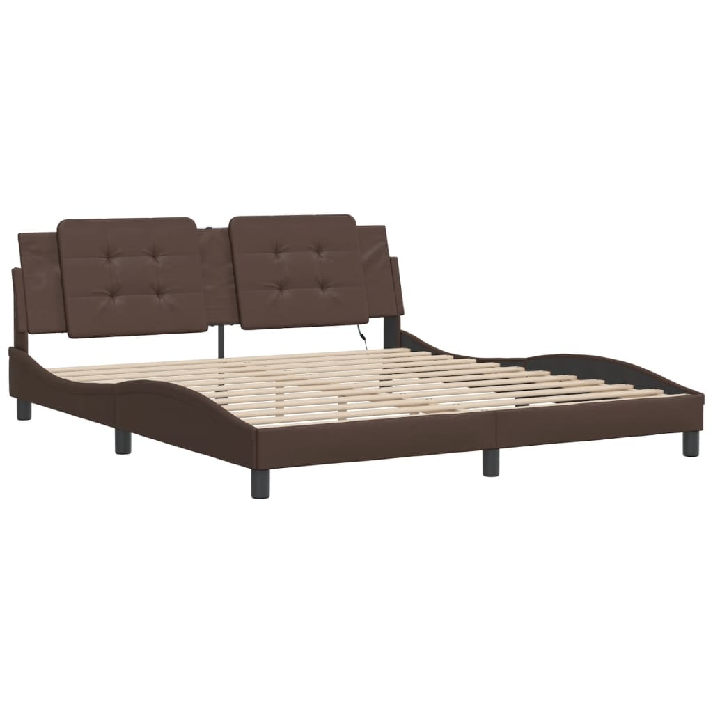 vidaXL Cadru de pat cu lumini LED, maro, 180x200 cm, piele ecologică vidaXL Cadru de pat cu lumini LED, maro, 180x200 cm, piele ecologică