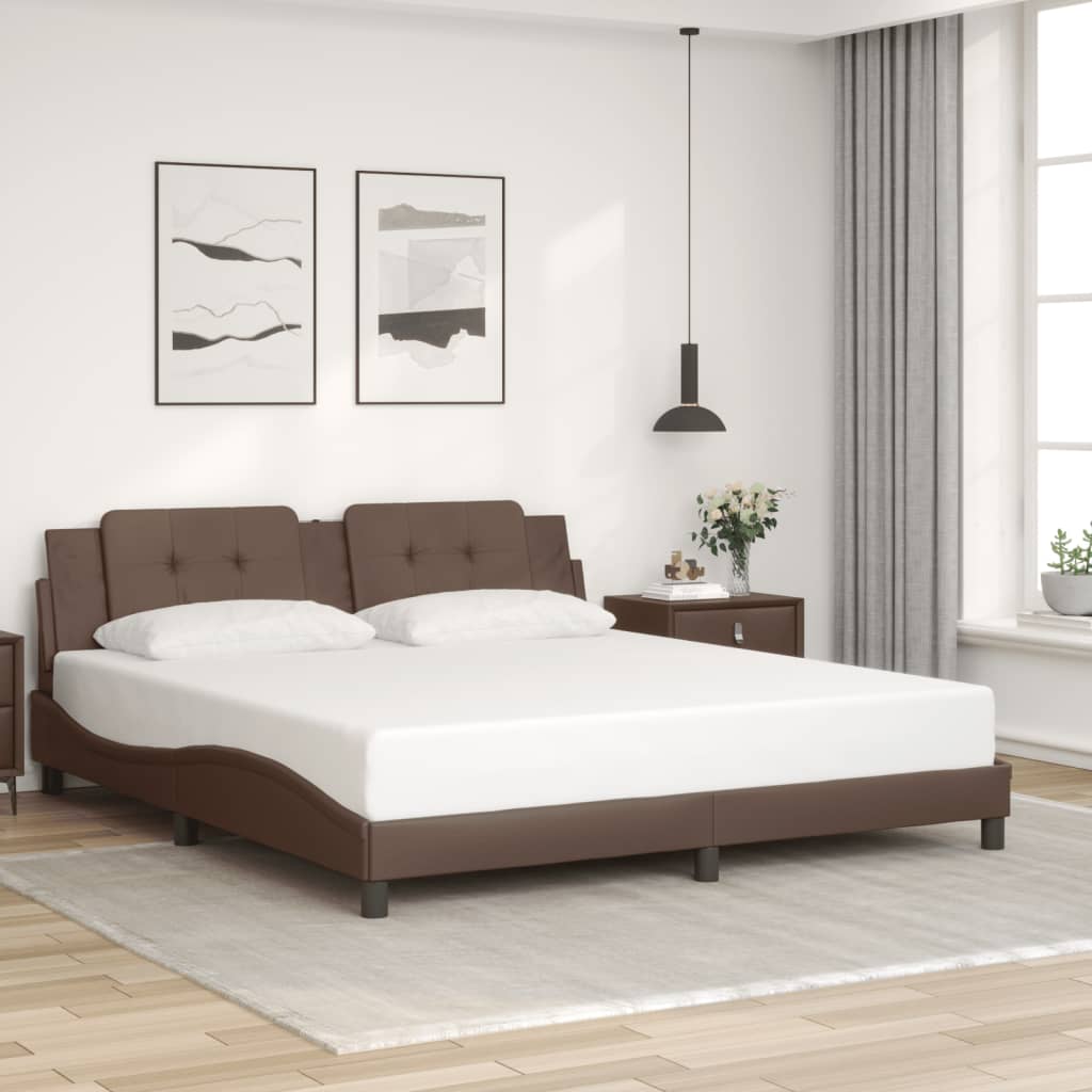 vidaXL Cadru de pat cu lumini LED, maro, 180x200 cm, piele ecologică vidaXL Cadru de pat cu lumini LED, maro, 180x200 cm, piele ecologică