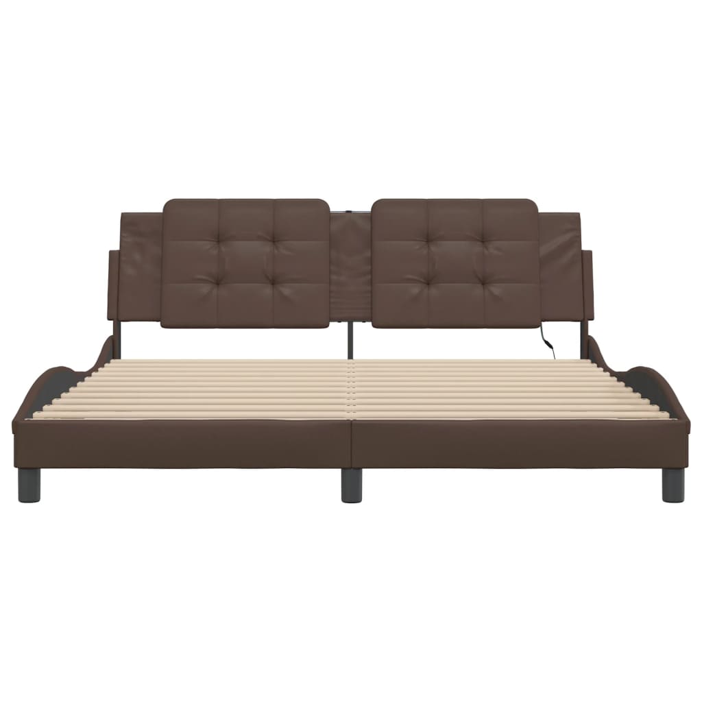vidaXL Cadru de pat cu lumini LED, maro, 180x200 cm, piele ecologică vidaXL Cadru de pat cu lumini LED, maro, 180x200 cm, piele ecologică