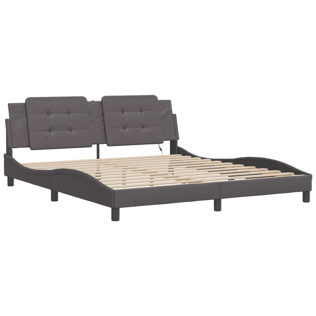 vidaXL Cadru de pat cu lumini LED, gri, 180x200 cm, piele ecologică