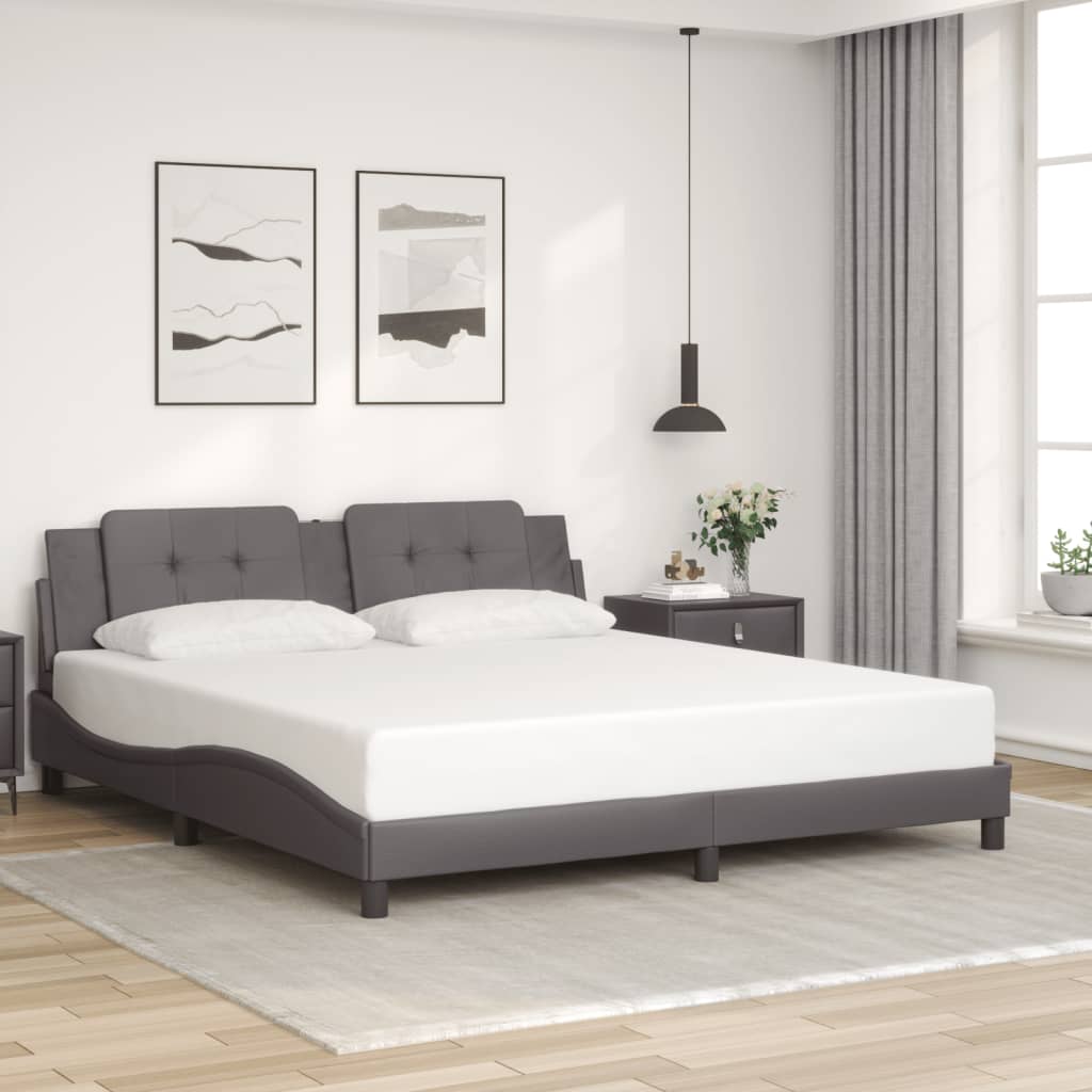 vidaXL Cadru de pat cu lumini LED, gri, 180x200 cm, piele ecologică