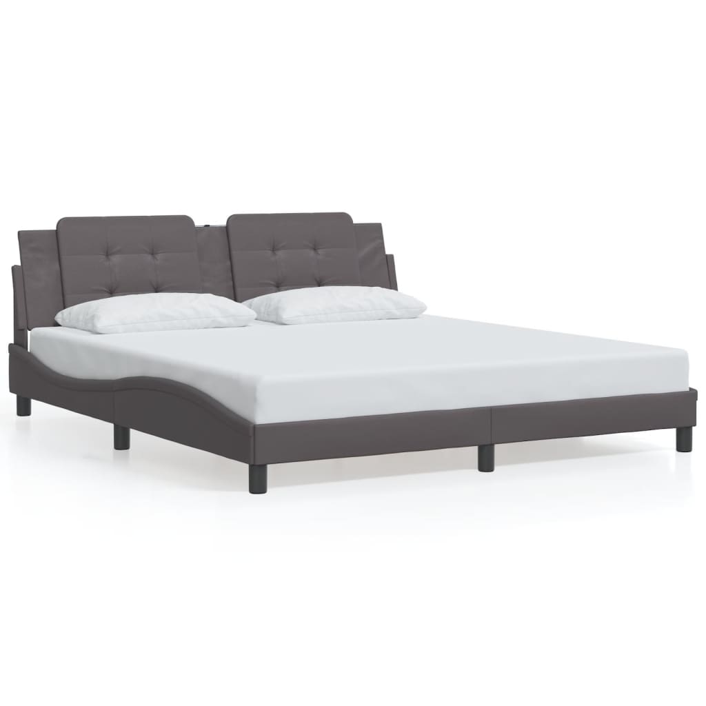 vidaXL Cadru de pat cu lumini LED, gri, 180x200 cm, piele ecologică