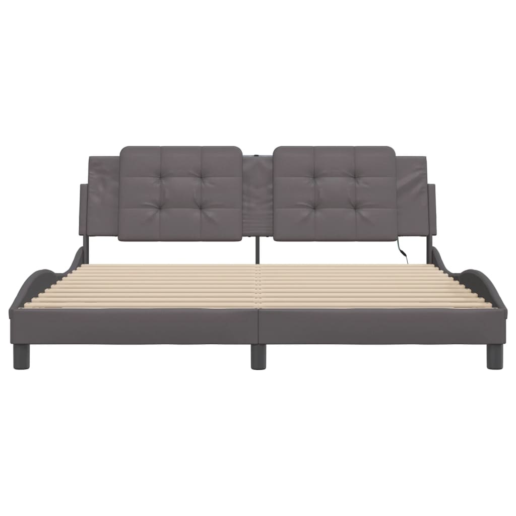 vidaXL Cadru de pat cu lumini LED, gri, 180x200 cm, piele ecologică