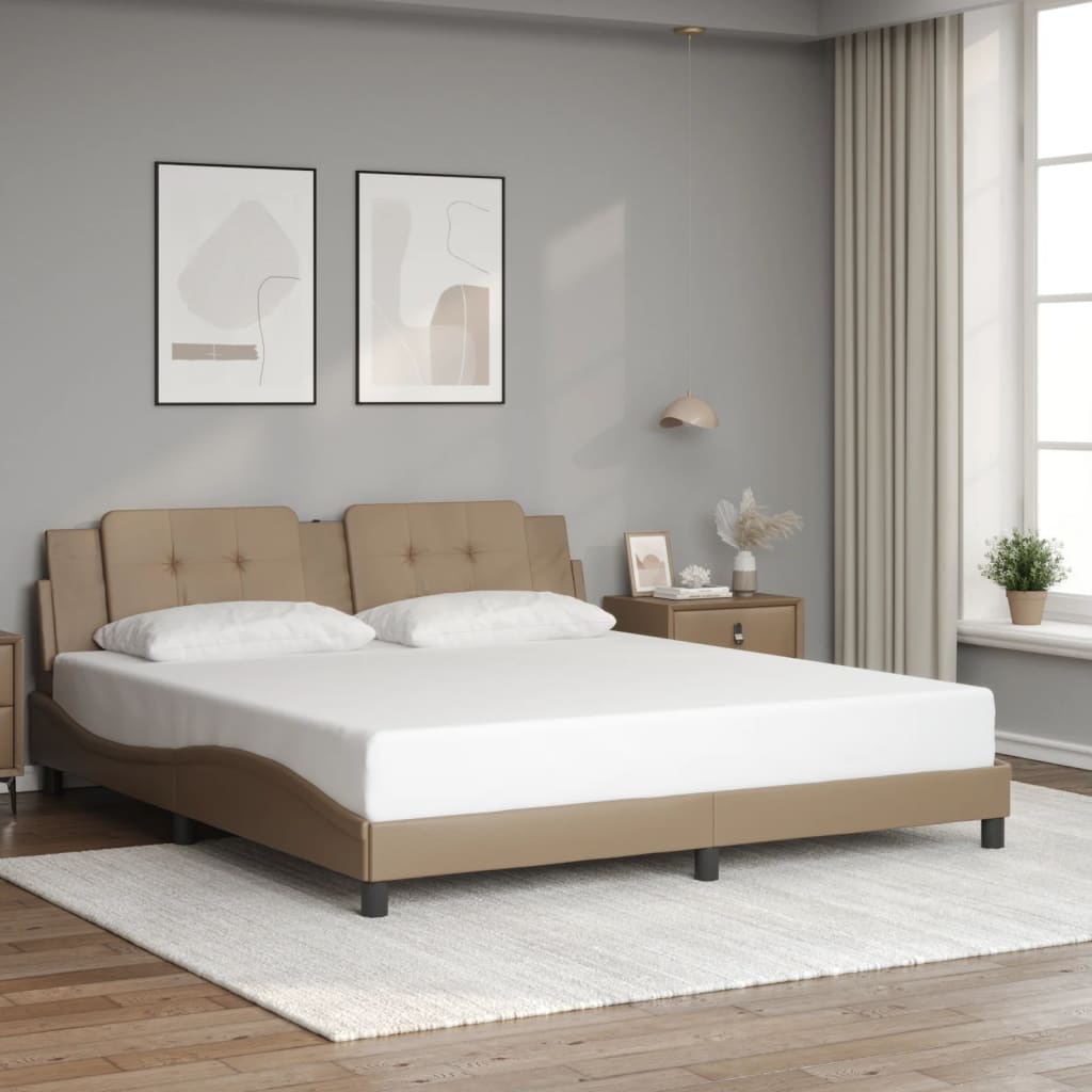 vidaXL Cadru de pat cu LED, cappuccino, 180x200 cm, piele ecologică