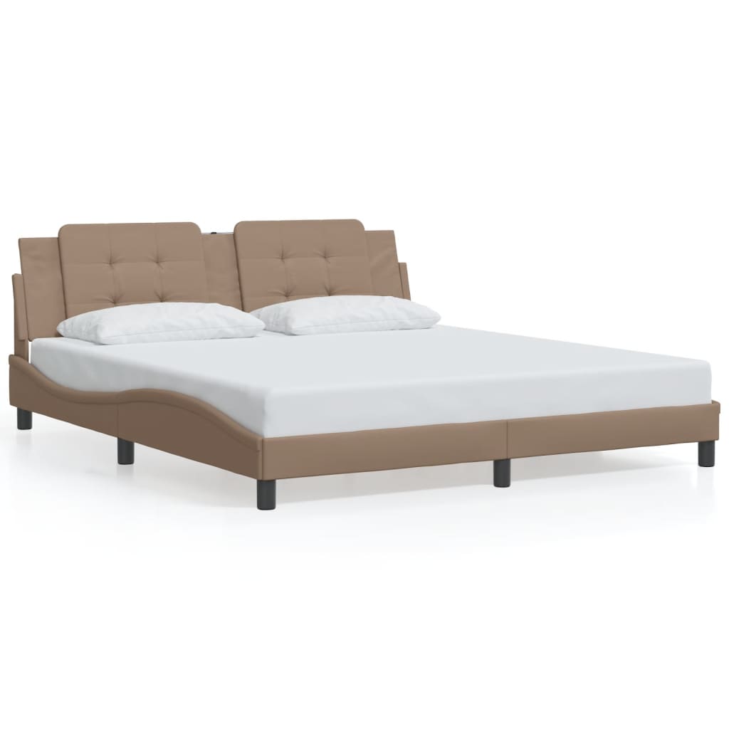 vidaXL Cadru de pat cu LED, cappuccino, 180x200 cm, piele ecologică