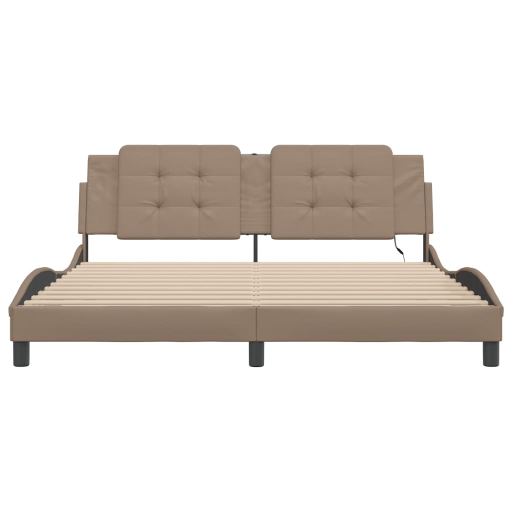 vidaXL Cadru de pat cu LED, cappuccino, 180x200 cm, piele ecologică